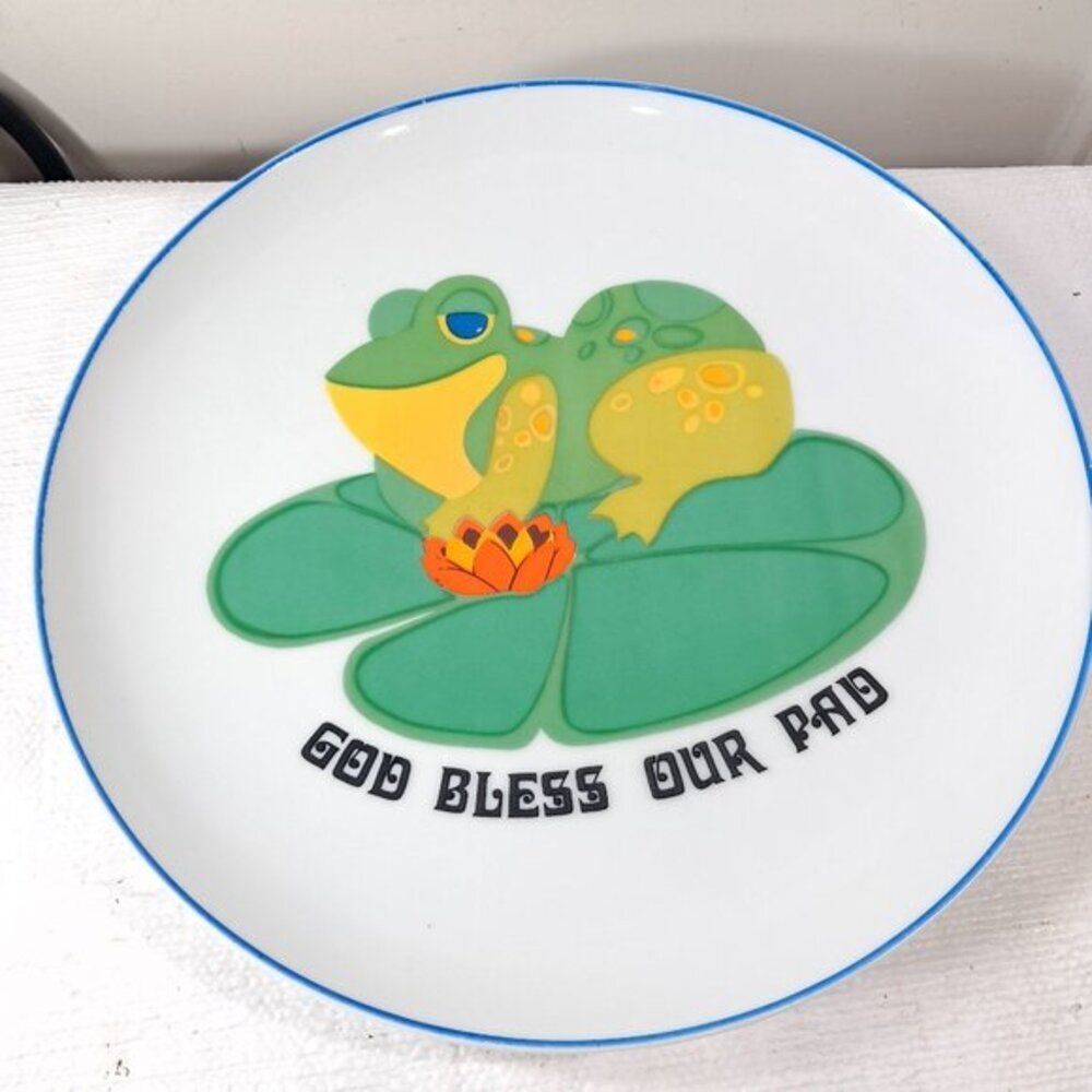 Vintage Frog Plate God Bless Our Pad Friendly Greeters Sunshine Plates 1973